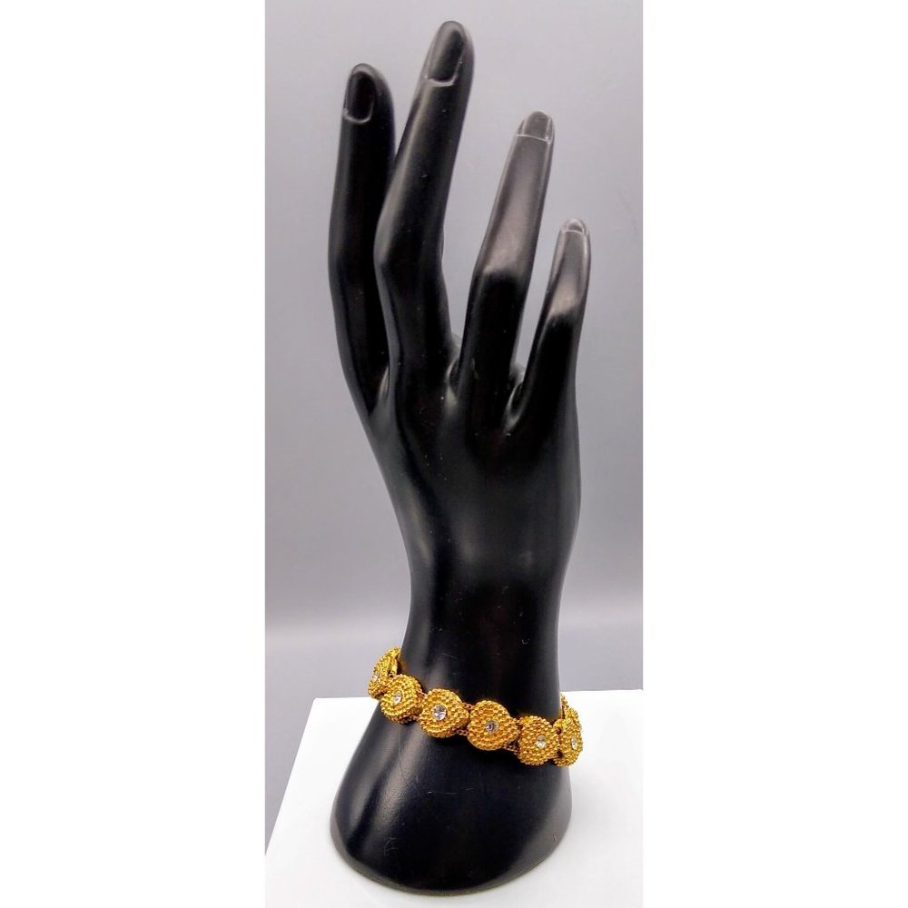 Vintage Granulated Hearts Link Bracelet, Gold Tone Brutalist Style Bangle